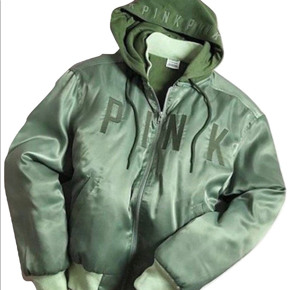 Victoria's Secret Hooded Bomber Jacket Green XS